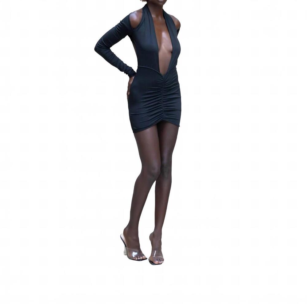 NEW D. ROCK solid halter body mini dress in black